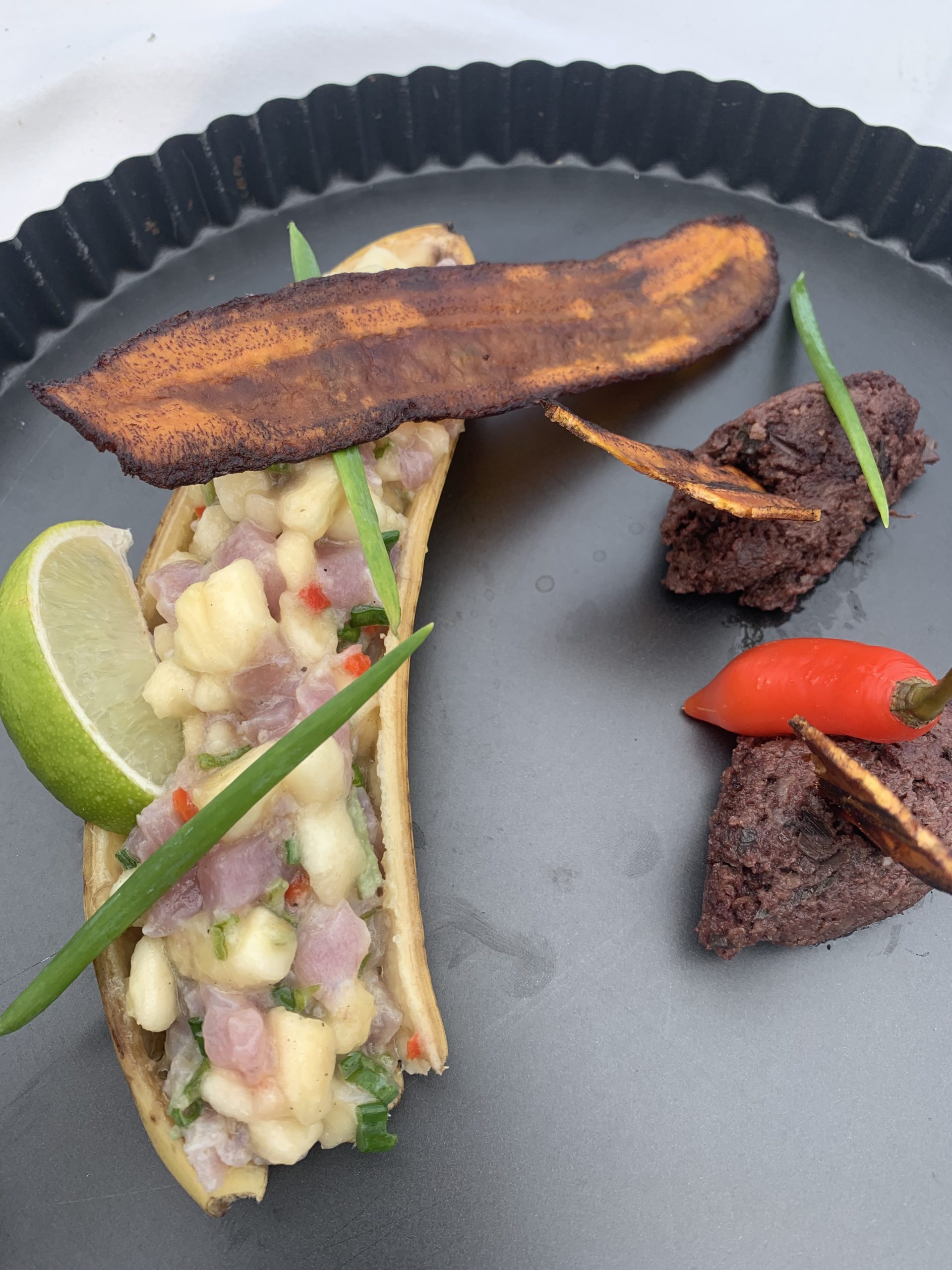 Recette du Tartare de bonite et bananes au boudin noir